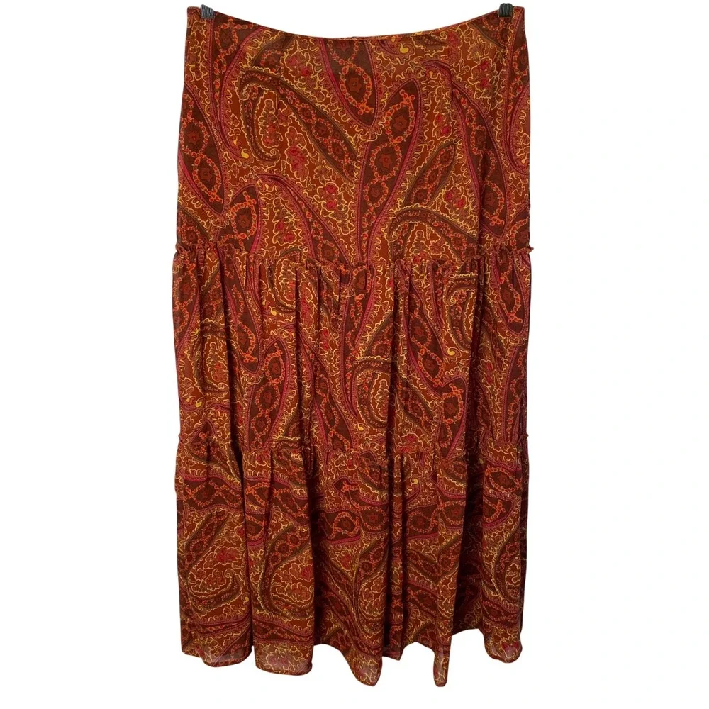 Chadwicks Paisley Tiered Maxi Skirt Size 12 Tall Orange Boho Fairy‎ Gypsy Hippie